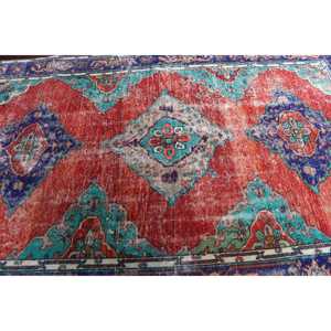 Turkish Vintage Large Rug 5.6x9.2 ft, <b>Red</b> Moroccan Rug <b>Wool</b> - Product Image 4