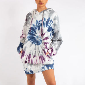 2025 nuevo Hip Hop moda Casual mujer de gran tamaño con capucha pulóver Top largo Streetwear holgado Tie Dye diseño para invierno - Product Image 3