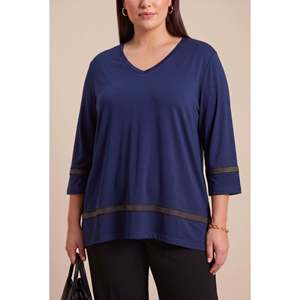 Blouse en viscose peignée à col et jupe, détails de poche, grande taille, bleu marine - Product Image 1
