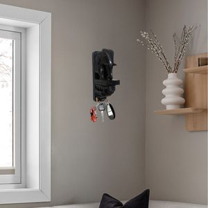 Handcrafted Mango Wood Black Elephant Design Key Holder 2 <b>Hooks</b> Wooden Wall Hanger for Entryway Living Room Office Decor Diwali - Product Image 3