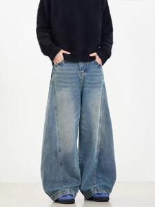 กางเกงยีนส์ขาบานสำหรับผู้ชายกางเกงฮิปฮอปทรงหลวมสไตล์วินเทจสไตล์สตรีทแวร์สำหรับผู้ชาย - Product Image 4