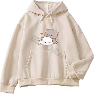 เสื้อมีฮู้ดแฟชั่นผ้าฝ้ายเกาหลีพร้อมกราฟิกน่ารักสำหรับผู้หญิงเสื้อสวมหัวโอเวอร์ไซส์ลำลอง - Product Image 1