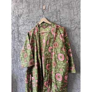 Kimono de Algodón con Estampado Floral, Túnica de Playa Estilo Indio para Traje de Baño - Product Image 2