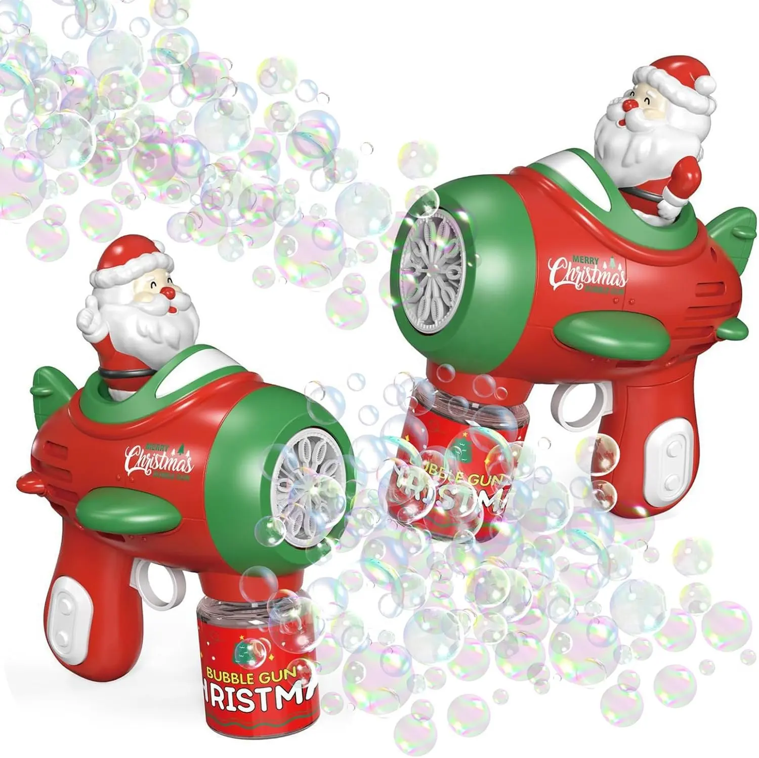 Оптовая продажа, летние игрушки для детей на открытом воздухе, 10 отверстий, Рождественский пистолет, электрическая автоматическая машина для создания пузырей с подсветкой