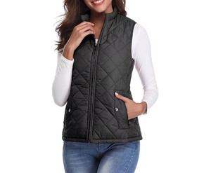 <b>Women</b> Quilted Cotton Vest | Stand Collar Sleeveless <b>Jacket</b> with Zipper Pockets | Warm Casual Outerwear - Product Image 2