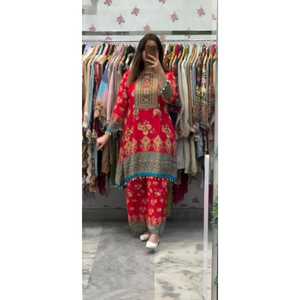 ENSEMBLE DE CO-ORD DESGINER EXCLUSIF EN TAILLE PLUS (M À 10XL) pur COTON avec impression numérique et travail manuel en vrai miroir - Product Image 1