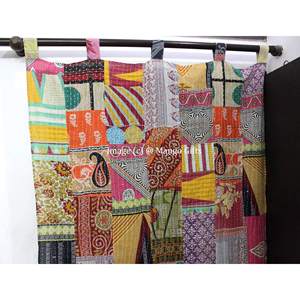 Vintage Indian Kantha Embroidered Patchwork Sari 100% Cotton Boho <b>Window</b> Door Drapes Recycled <b>Curtains</b> & Valances - Product Image 4