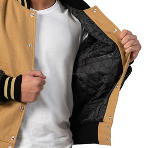 Chaqueta Varsity Unisex con Cierre, Cuello Redondo de Lana, Mangas con Parches, Cuello Acanalado, Forro Acolchado, Estilo Americano Vintage - Product Image 6