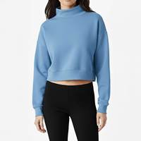 Sudadera Corta con Cuello Alto para Mujer, Diseño Boxy, 100% Algodón Felpa, Estampado de Logotipo Personalizado, Bordado 3D, Ecológica, Estilo Urbano Otoño-Invierno