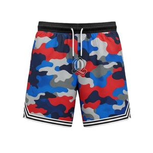 กางเกงขาสั้นบาสเก็ตบอลพิมพ์ลายพรางสำหรับเล่นกีฬาตาข่ายโพลีเอสเตอร์สีแดงสีน้ำเงินเทา - Product Image 2