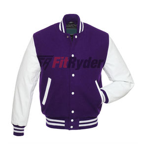 Chaqueta universitaria con mangas de cuero genuino y cuerpo de mezcla de lana | Estilo clásico de Letterman | Chaqueta universitaria de béisbol - Product Image 1