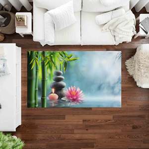 Tapis Zen Stone & Lotus : Décoration de salle de bain spa, tapis moderne, tapis en chenille - Product Image 1