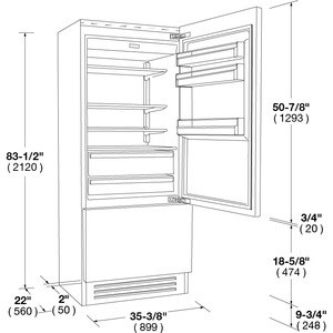 Fulgor Milano F7IBM36O2R 36-Inch Electric Panel Ready Built-In <b>Refrigerator</b> Right Hinge Bottom Mount Freezer for Household Use - Product Image 3