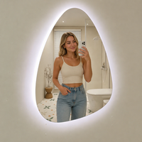 Miroir intelligent unisexe en forme de goutte d'eau, style français, anti-buée, écran tactile, éclairage LED, pour le maquillage, pour le commerce transfrontalier