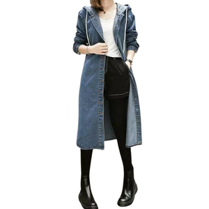 Nueva Chaqueta Larga de Mezclilla para Mujer, con Capucha, Informal, de Un Solo Pecho, para Primavera/Otoño, Cortavientos Extra Grande para Mujer, Venta al por Mayor - Product Image 6