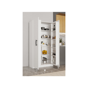 Armoire de cuisine multifonctionnelle Aeka VEZIR avec panneaux blancs, 15 étagères, couvercles, roulettes, gain de place, design moderne et luxueux - Product Image 1