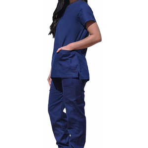 Ensemble de gommage athlétique à manches courtes pour femmes-bleu-Hauts de gommage médical-Chemises d'uniforme d'infirmière avec 3 poches-Ensemble d'uniformes légers - Product Image 4