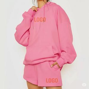 Vêtements d'automne pour femmes 2025 Logo personnalisé Ensemble short deux pièces à capuche Sportswear Ensemble short et sweat à capuche 2 pièces pour femmes - Product Image 1