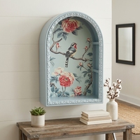 Étagère murale vintage en bois cintrée, décorative, avec motif floral et oiseaux, style ferme, boîte de rangement murale