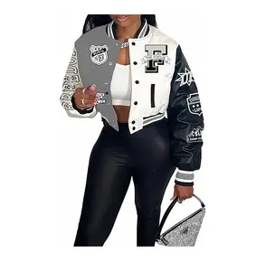 Top Trend ing Custom Logo 100% Baumwolle Fleece Cropped Women Varsity Jacken 2023 Ladies University Jacken