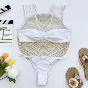 2025 Hot Diamond 2 uds Bikini Color sólido malla traje de baño mujeres europeo y americano traje de baño Sexy Bikini - Product Image 2