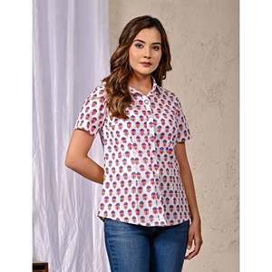 Camisa Blanca de Algodón Estampada de Manga Larga para Mujer, Estampado Floral, Corte Holgado, Apta para Oficina, con Decoración de Logotipo, Tallas XL - Product Image 5