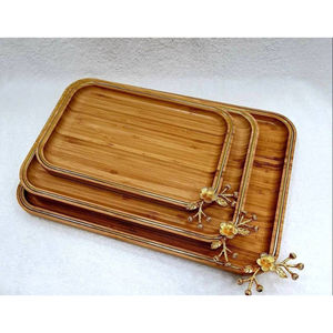 Party Serving Or Dining Table Decor Tray Elegant Bamboo Wooden Serving Tray With Decorative Metal Handles Wholesaler Price - Product Image 5