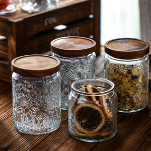 Japanische Vintage-Stil gehämmert Bambus Holz Abdeckung 500ml Kapazität Tee <span class=keywords><strong>Candy</strong></span> Snack Zucker glas Glas Blumen Küche Aufbewahrung sset - Product Image 5
