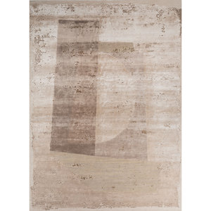 Alfombra Kavi Ivory de Lana y Seda de Bambú Anudada a Mano, Esk-330(3D), 10 mm de Grosor, Diseño Abstracto para Sala de Estar, Pasillo, Forma Rectangular - Product Image 1