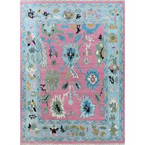 Tapis en laine Cyanna Floral noué à la main 6x9 pi, épaisseur de poils doux 3-4 mm, rose/Capri, pour la décoration de salon d'adolescents ou de couloir - Pkwl-959 - Product Image 1
