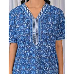 Vestido de Dormir 100% Algodón con Estampado Jaal Hecho a Mano, Camisón Suave Tejido con Diseño Floral y Cierre de Botones, Talla 3XL para Damas de Honor - Product Image 4