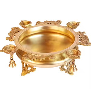 Traditional Brass Urli Bowl Diya Oil <b>Lamp</b> for Home Mandir <b>Floating</b> Flower Decor Weddings Events Temple Pooja Room Decoration - Product Image 4