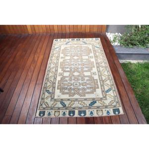 พรมลายตุรกี ขนาด 3.3x6 ฟุต (100x183 ซม.) สีน้ำเงินวินเทจแบบปะติดปะต่อ - Product Image 1