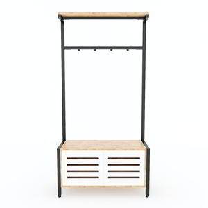 Industrial-Style Space-Saving Extendable Living Room <b>Shoe</b> Cabinet with Integrated Clothes <b>Rack</b> (UBAN 86x35x172cm) Freestanding - Product Image 2