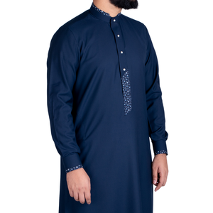 Vente en gros de thobe bleu royal pour hommes, couleur unie, jubba saoudienne, vêtements islamiques, robe longue à manches longues, robe arabe pour hommes, kandura, dishdasha - Product Image 3
