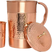 Set Pitcher Tembaga New Look Terlaris Dua Gelas Desain Palu Kustom Tahan Panas 1500ml Dapur Logam Klasik