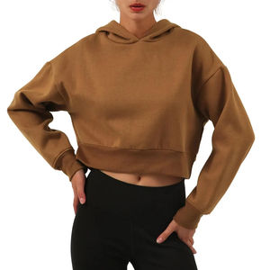 Sweat à capuche court tendance pour femme, léger, manches longues, pull-over, tissu doux, coupe décontractée, streetwear, gym, quotidien, devant - Product Image 1