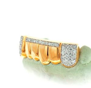 Incisives à face ouverte Embouts avant solides 6 pièces 10K 14K jaune blanc or rose Grillz pendentifs fins et breloques - Product Image 2