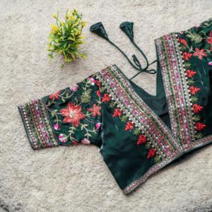 Festival porter blouse travail de broderie lourde col en V retouche avec séquence partout chemisier manches indien mariée Partywear Saree - Product Image 4