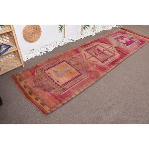 Alfombra de lana ecológica Vintage rojo rosa área grande 3,1X10,7 pies pila media patrón de retazos geométricos para comedor látex - Product Image 3