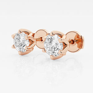 Boucles d'oreilles en diamant rond de style floral en or rose 14 carats pour fiançailles CVD bijoux en diamant cadeau de promesse pour les amis - Product Image 2