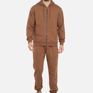Survêtement en molleton de coton pour hommes, sweat à capuche avec fermeture à glissière, ensemble de jogging 2 pièces, tenues de survêtement personnalisées avec logo, vente en gros - Product Image 1