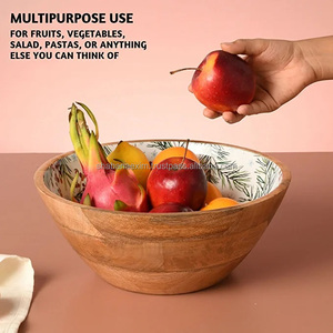 Làm Bằng Tay Bằng Gỗ Phục Vụ Bát Chất Lượng Cao Men In Serveware Vòng Bát Salad Bát Gạo Cho Bán Buôn Từ Ấn Độ - Product Image 3