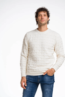 Pull-over sportif d'hiver pour homme Murales, col rond, respirant, en laine/acrylique, motif hexagonal, maille gaufrée, liens en relief