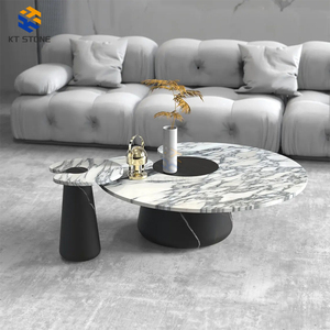 Mesa de Centro Redonda de Mármol Calacatta Clásico, Marca KT STONE, Diseño Elegante Personalizado, Mueble Decorativo para el Hogar, Gran Venta - Product Image 4