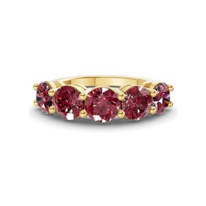 Encantadora Banda Redonda de Oro Sólido de 14K con Diamantes Cultivados en Laboratorio de Color Cognac Cereza de 0.50 Ct Tw, Claridad VS, 5 Diamantes con Brillo Cálido - Product Image 2