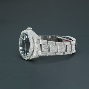 นาฬิกาข้อมือสแตนเลสสตีลหรูหราคุณภาพสูงหน้าปัดสีฟ้า VVS เพชรแสดงวันที่ควอตซ์สไตล์ธุรกิจ20มม. - Product Image 3