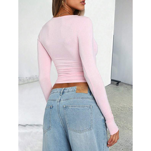 OEM Custom Casual Sports Athletic Compression T-Shirt Knit Yoga Long Sleeve Crop Top Shirt - Product Image 2