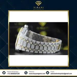 Fourniture directe d'usine Montre à quartz glacée pour hommes Style Hip Hop Cadran rond en diamant Bracelet en acier inoxydable New Age d'Inde - Product Image 3