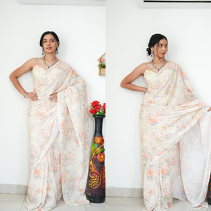 Saree de moda con estampado de Georgette con patrón artístico único Ideal para ocasiones especiales Wearables de proveedor indio - Product Image 1